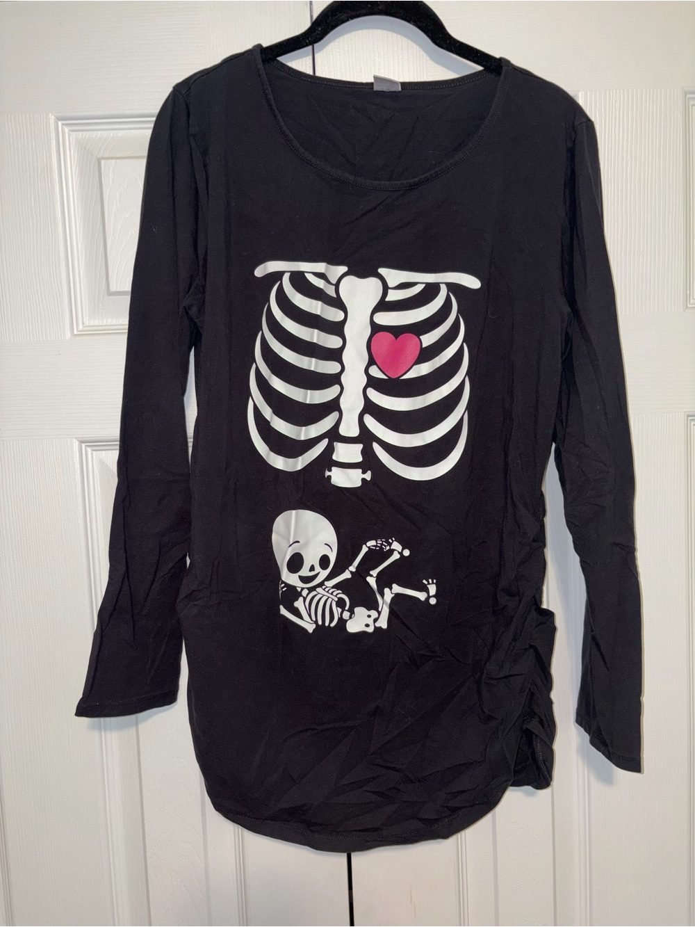 Black Long Sleeve Maternity Skeleton w baby Graphic Knit T-Shirt Women’s XL